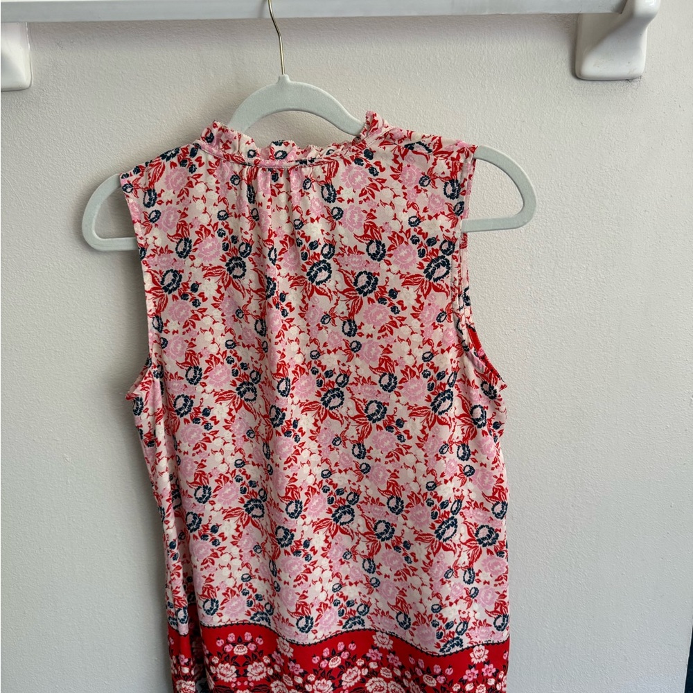 Rose & Olive Pink Floral Sleeveless V-Neck Camisole with Red Border - Picture 5 of 5